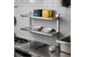 Adjustable Wall Mounted Shelf Double-layer Stainless Steel for Kitchen Cutlery Rack Hanging Storage Holding Hotel Restaurant