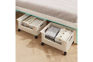 Modern Under-Bed Storage Box with Wheels Movable Organizer Drawer-Type Rectangle Plastic Clothes Storage