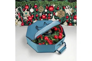 Behome Collection Collapsible Durable High Capacity Christmas Wreath Storage Organizer Fabric Hardshell Space-Saving Fits