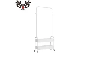 Modern Metal Coat Rack with Two Wheels and Brake for Living Room Bathroom & Dining Storage Cart