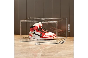 Transparent Multilayer Stacking Shoe Storage Box with Magnetic Side Door and Cover for Sneaker Organization