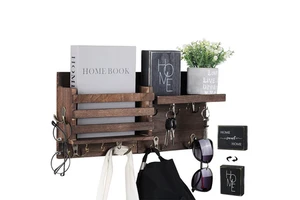Fashionable Retro Wall Mount Wood Coat Rack Shelf Multifunctional Key and Mail Holder Hot Selling Wholesale for Kitchen Space