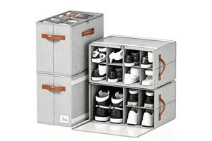 Modern Design Top Window Foldable Shoe Box Customizable Divider Shoe Storage Organizer with Zipper