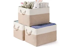 Foldable Rectangle Cotton Rope Printing Storage Woven Basket Collapsible Organizer With Handles