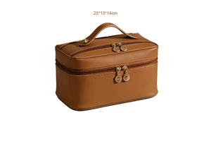 Toiletry Bag Large Capacity Durable PU Leather Portable Travel Organizer Handle Waterproof Makeup Toiletries Storage Bag Zipper