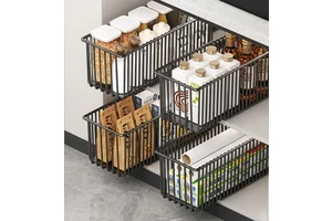 Space Saving Slim Pull-Out Pantry Basket Heavy Duty Carbon Steel Smooth Sliding Modern Organizer for Worktop Cupboard