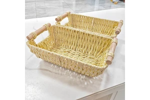 Home Modern Rectangle Multifunctional Eco-Friendly Paper Rope Woven Storage Basket Handle Precision Made Lightweight Kitchen