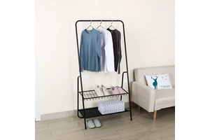 Modern Heavy Duty Metal 2 Tier Floor Coat Rack with Multi Functional Storage Shelves for Clothes and Ties
