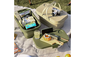 Portable Picnic Basket Camping Outdoor Collapsible Picnic Tableware Basket With Lid Table Plastic Storage Bins
