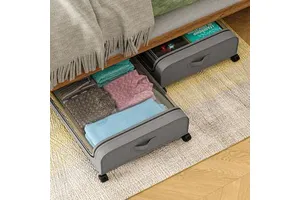 Under Bed Storage Containers with Wheels, Large Capacity Foldable Under-Bed Organizer for Clothes, Shoes & Quilts