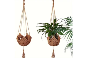 Factory Price Hand-woven Nordic Tassel Decorative Jute Hanging Planter Basket For Garden Balcony