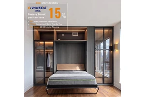 Modern Luxury Queen Wall-Mounted Murphy Vertical Foldable Space-Saving Multi-Functional Pine Wood Matching Storage Wardrobe