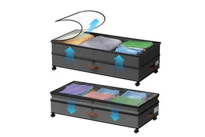 2 Pack Adjustable Under Bed Storage Containers Dividers Multi Compartment Organizer Home Office Clothes Accessories
