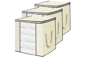 Fashion New Design With Sturdy Zipper Two Handles Foldable Non-woven Underbed Storage Bag For Clothing Blanket Mattress Quilt