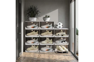 Haogle Detachable Foldable Shoe Box 3layers clear Shoes Display case Stackable Transparent Plastic Foldable Sneaker Box