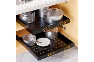 Wholesale Bamboo Pull Out Cabinet Organizer,Heavy Duty Pull Out Drawer for Cabinets with Adhesive Tape,Kitchen Slide Out Shelves
