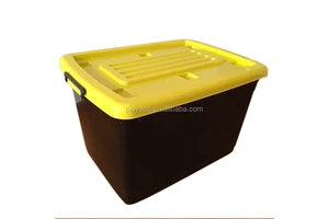 130 Liter Large Black Plastic Storage Boxes With Yellow Handle Lid for Storage Rain Shoes and Garden Tools