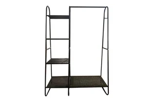 Multifunctional Iron Coat Rack with Side Storage Shelves Freestanding Garment Hanging Rack for Apartment Dormitory