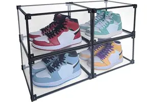 High Quality LED Light Shoe Rack Plastic Control Sneaker Storage Boxes Injection Rectangle Shape Stackable Design