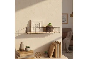 Wall Mounted Double Tier Wood Wire Rack Industrial Storage Floating Shelves Dorm Loft Home Accessories