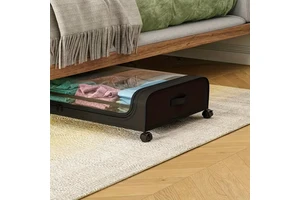 Under Bed Storage Box with Wheels Large Capacity Transparent Dustproof Storage Container