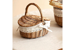 Eco-Friendly Wicker Bamboo Picnic Basket Handles Woven Vegetable Fruit Carrier For Festival Gift Storage Use Picnic Bread Saving