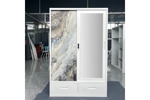 Storage Bedroom Furniture Wardrobe Closet Cloth Clothes White Pattern Style Time Packing Modern Steel Wardrobe Mirror