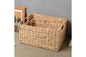 Handmade Water Hyacinth Woven Storage Basket with Handle Eco-Friendly Bathroom & Living Room Organizing Basket