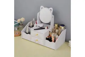 Multifunctional Cosmetic Storage Box Makeup Organizer With Mirror Desktop Jewelry Storage Box