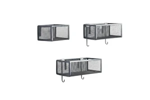 Modern Wall Mounted Storage Rack Metal Mesh Organizer for Office Kitchen Bathroom Hanging Wall Shelf with Hooks