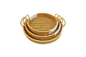 Custom Hand Woven Small Kitchen Storage Baskets Plastic Wicker Rattan Organizing for Bread Fruit Clothes-Circle Shape