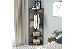 Solid Wood Modern Corner Coat Rack Floor Standing Home Bedroom Living Room Furniture Storage Household Clothes Rack YMJ001