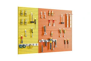 Wall-Mounted Tool Display Rack with Hole Board Shelf for Garden Tool Holding