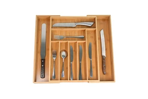 Factory Supply 9 Compartments Drawer Divider Bamboo Expandable Drawer Organizer Organizadores De Gaveta Bamboo Cutlery Tray