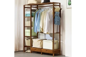 Bamboo Home Furniture Multi-function Coat Rack with Hanger for Bedroom Vertical Wardrobe Storage