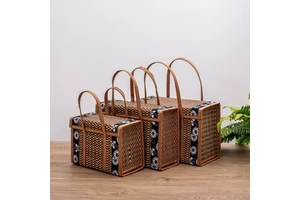 Handmade Wooden Woven Storage Basket-Hanging Living Room Eco-Friendly Gift Box with Foldable Design