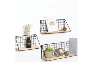 Single-Tier Wall-Mounted Storage Rack Perforated Metal Wall Hanging Basket Bedroom/Dormitory Wall Shelf