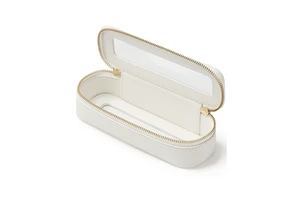 Women Mini Clear PU Leather Portable Cosmetic Organizer Case Waterproof Zipper Fashion-Style Travel Toiletries Makeup Brush Bag