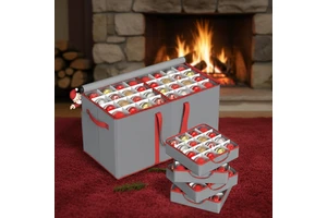 Christmas Ornament Storage Box 8-Tray Rectangular 128-3''Capacity Adjustable Dividers Dual Ornament Organizer Storage Bin