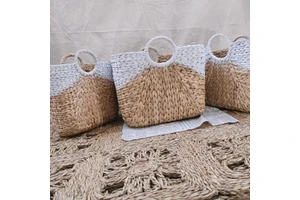 Handwoven Set Natural Water Hyacinth Storage Basket with Handles Seagrass Organizer Basket Shopping Home Decor by Vietnam