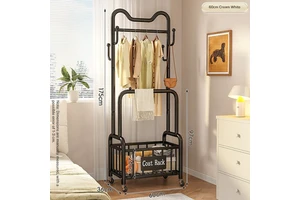 Black Powder Coated Steel Mobile Coat Rack Freestanding Clothes Hanging Organizer Coat Rack for Household Use