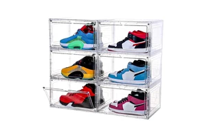 DAYOOH Transparent Plastic Shoe Box Stackable Magnetic Door High Quality Sneakers Shoe Foldable Plastic Box
