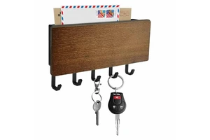 Minimalist Wall Wooden Small Key Storage Rack with Iron and Glossy Finish