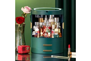 Wholesale Desktop Rotating Cosmetics Storage Box Multi-Function Skin Care Products Lipstick Classification Storage Box With Lamp