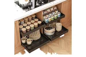 2 Pack Telescopic Pull-Out Kitchen Cabinet Organizer Drawers with Adjustable Metal Carbon Steel Adjustable Width No Drilling