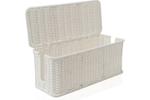 Durable Rattan Cable Organizer 2 Open Slots Under Desk Cord Management Box for TV Wires & Spices