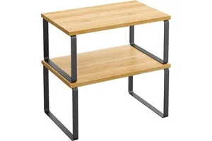 Set of 2 Wood Cabinet Organizer Shelves with Counter Kitchen Storage Spice Rack for Clothing Use