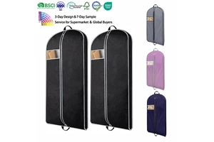 Black Non-Woven Breathable Fabric Suit Cover Gusseted Garment Bags for Hanging Clothes Custom Logo Dust Bag for Storage