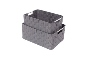 Storage Box Woven Basket Organizer Set Stackable Storage Basket Woven Strap Shelf Organizer