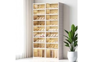 9 Tier Foldable Rectangle Shoe Rack Organizer For Closet Holds 36 Pairs Collapsible Plastic Storage Cabinet With Doors